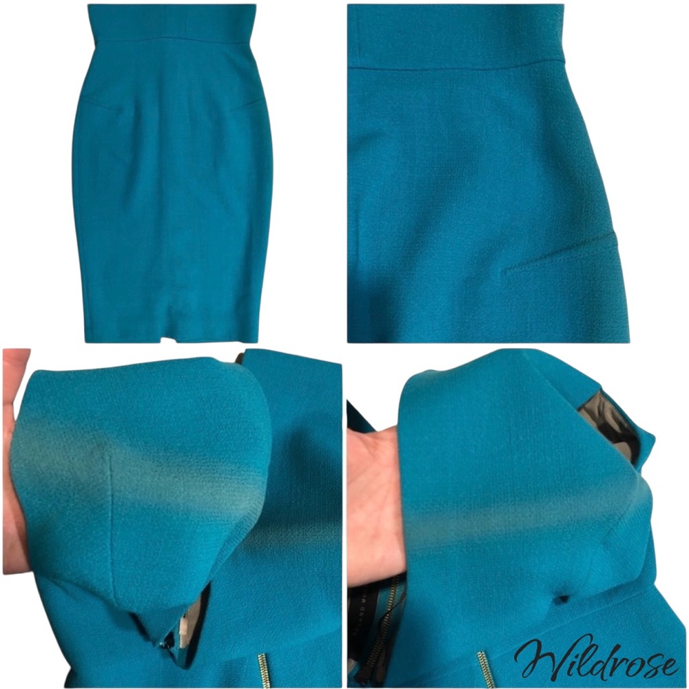 Roland Mouret Blue Green Cut Out Back Sheath Dress SZ 6 - Picture 8 of 14